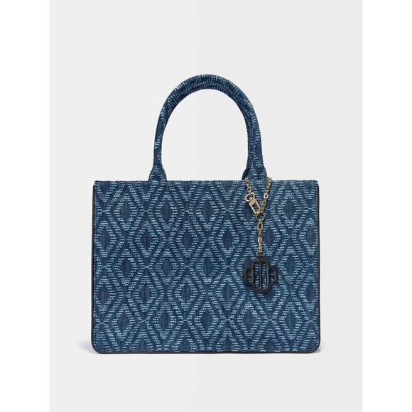 MAJE Tote Bag Handbag Purse in Blue Denim Cotton Large Structure - Picture 1 of 16